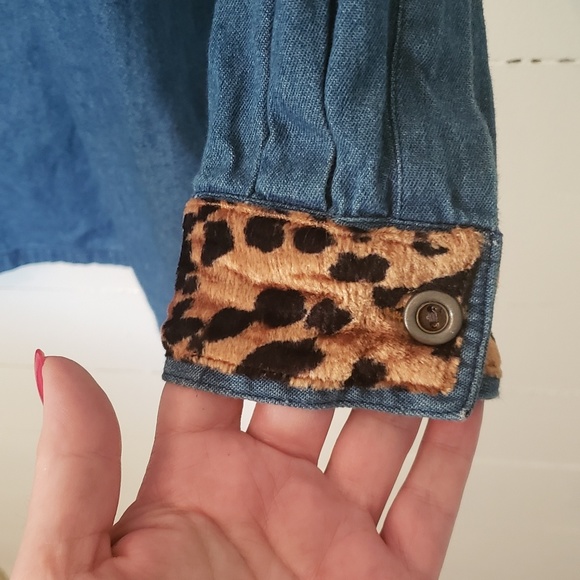 Faux Fur Denim Embroidered Button Down       0084 - Picture 6 of 7